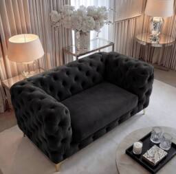 Sofaya Monaco Chesterfield Velvet Arm Chair Cushions Sofa Seater Couch in Black - Size: Armchair - thumbnail 4