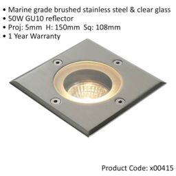Loops 2 PACK Marine Grade IP65 Square Ground Light - 50W GU10 - Stainless Steel in Metallics - thumbnail 2