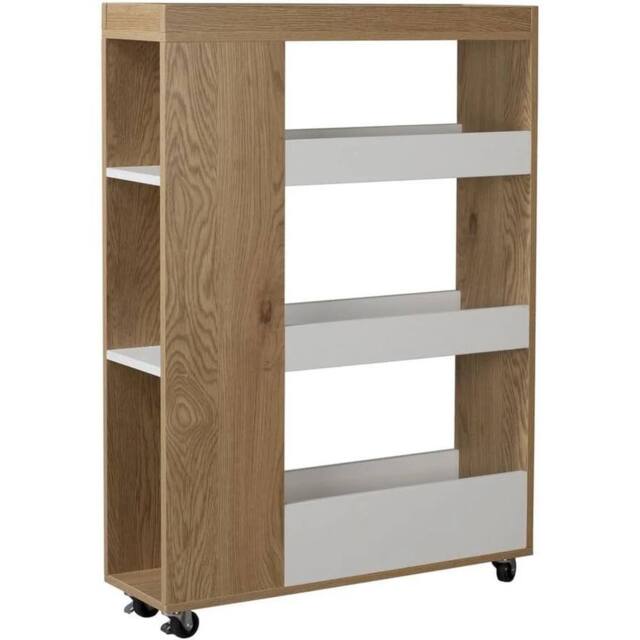 FORGEVIO 4 Tier Slim White Oak Rolling Kitchen Trolley Portable Storage Cart - image 1