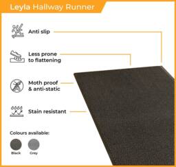 runrug Hallway Runner Rug - Non-Slip, Hardwearing, 5mm - 'Leyla' in Grey - Size: 90 cm x 210 cm - thumbnail 3