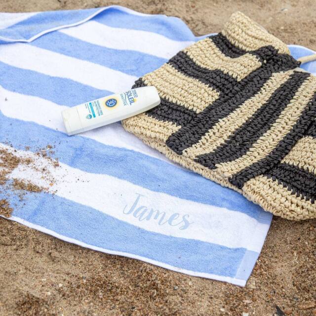 Duncan Stewart Personalised Striped Pool Towel in Light Blue - image 1