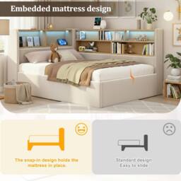 Matteo L-shaped Velvet Daybed with Storage, LED & USB - 3FT Single in Beige - thumbnail 5
