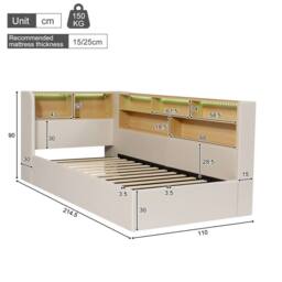 Matteo L-shaped Velvet Daybed with Storage, LED & USB - 3FT Single in Beige - thumbnail 7