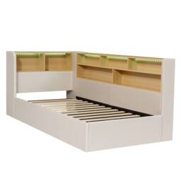 Matteo L-shaped Velvet Daybed with Storage, LED & USB - 3FT Single in Beige - thumbnail 8