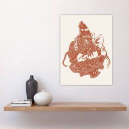 "Artery8 Butterfly on Nasturtium Flower Vintage Wall Art Print van Hoytema in Red - Size: W12"" x H16""" - thumbnail 4