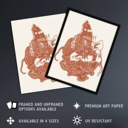 "Artery8 Butterfly on Nasturtium Flower Vintage Wall Art Print van Hoytema in Red - Size: W12"" x H16""" - thumbnail 2