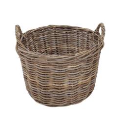 Dibor Traditional Round Medium Grey Rattan Log Basket with Handles H35 x L48 x W48cm in Natural - thumbnail 2