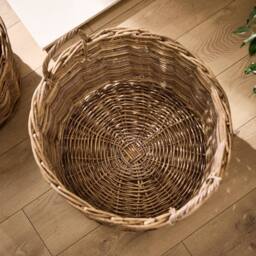 Dibor Traditional Round Medium Grey Rattan Log Basket with Handles H35 x L48 x W48cm in Natural - thumbnail 3