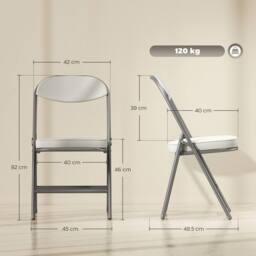 HOMCOM Folding Chairs Set of 4 with Cushioned Seat, Steel Frame in Off-White - thumbnail 3