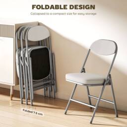 HOMCOM Folding Chairs Set of 4 with Cushioned Seat, Steel Frame in Off-White - thumbnail 6