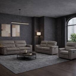 Aspire Marlowe Real Leather Power Recliner 3+2+1 Sofa Set with USB Charging in Grey - thumbnail 1