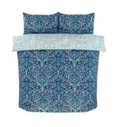 Rapport Home Harrow Microfibre Floral Reversible Duvet Cover Set with Pillowcase in Blue - Size: King - thumbnail 4