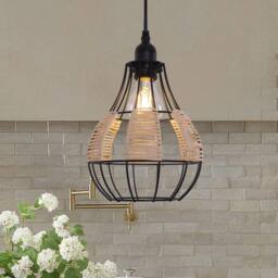 Living and Home Basketweave Rattan Pendant Light for Cozy Earthy Elegance in Natural - thumbnail 3