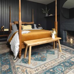 Kukoon Teal Blue Distressed Bordered Medallion Non Slip Washable Low Pile Rug - Size: 60 cm x 240 cm - thumbnail 2