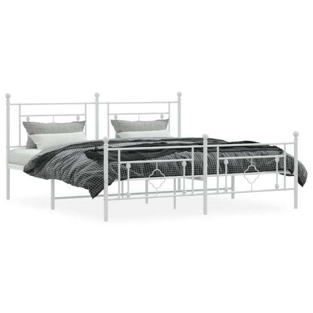 Berkfield Home Metal Bed Frame without Mattress with Footboard White 183x213cm - Size: 183x213 cm - image 1