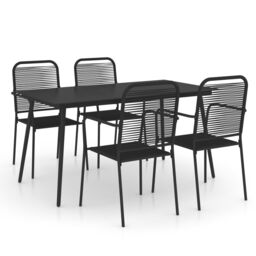 Berkfield Home 5 Piece Garden Dining Set Cotton Rope & Steel Black - thumbnail 2