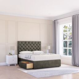 "Sloomy Mayfair Divan Bed Base 4 Drawers & 54"" Floor Standing Headboard in Light Grey - Size: King" - thumbnail 1