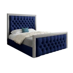 KDMD Venice Glitter Border Upholstered Soft Velvet Blue Bed Frame - Size: Super King - thumbnail 5