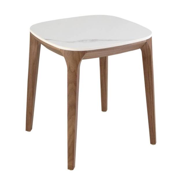 Angel Cerda Porcelain Marble & Walnut Square Side Table 50x50x51 in White - image 1
