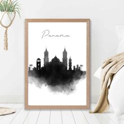 ARTZE Panama Watercolour Skyline City Framed Print SIZE: A3 with Oak Frame in Black - Size: A4 - thumbnail 2