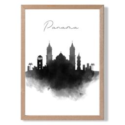 ARTZE Panama Watercolour Skyline City Framed Print SIZE: A3 with Oak Frame in Black - Size: A4 - thumbnail 1