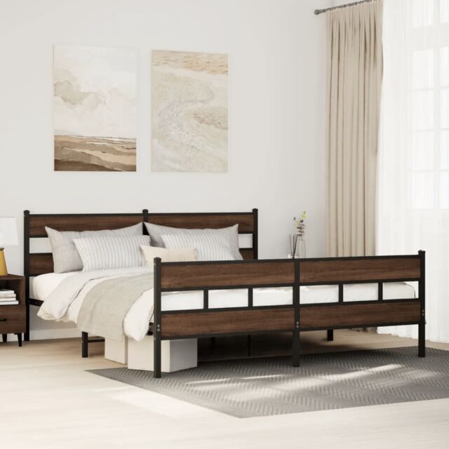 Berkfield Home Metal Bed Frame without Mattress Brown Oak 180x200 cm Super King - image 1