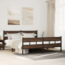 Berkfield Home Metal Bed Frame without Mattress Brown Oak 180x200 cm Super King - thumbnail 1