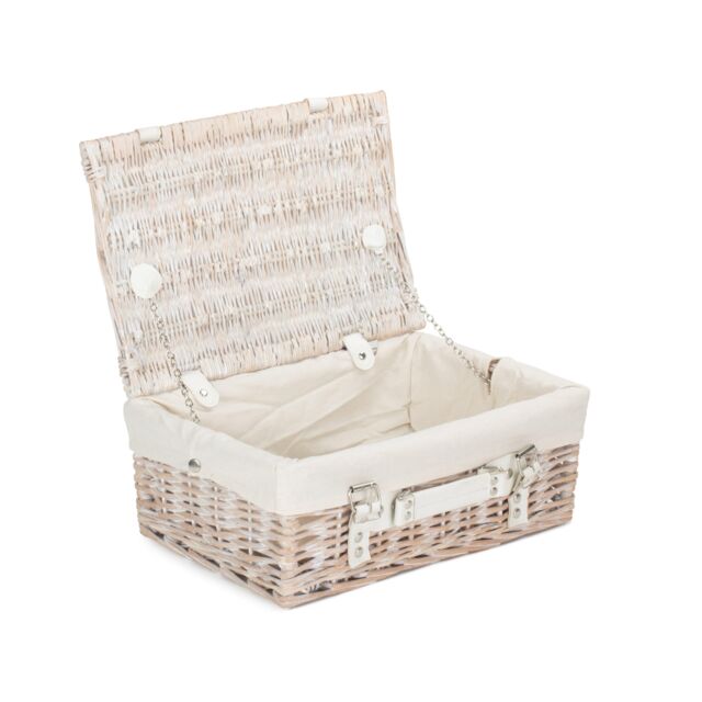 Red Hamper Wicker 35cm White Picnic Basket with Cotton Lining - image 1