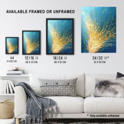 "Artery8 Spray Golden Wheat Acrylic Painting Teal Harvest Framed Art Print in Blue - Size: W12"" x H16""" - thumbnail 3