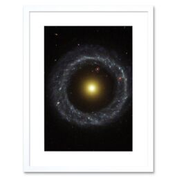 Artery8 Wall Art Print Hubble Space Astronomy Ring Of Hot Blue Stars Pinwheels Around Yellow Nucleus Of Hoag's Object Galaxy Artwork Framed 9X7 Inch - thumbnail 1