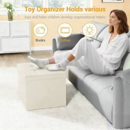 Dprodo Linen Storage Ottoman Folding Foot Rest Stool, 38cm x 38cm x 38cm in Beige - Size: 38 cm x 38 cm x 38 cm - thumbnail 2