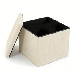 Dprodo Linen Storage Ottoman Folding Foot Rest Stool, 38cm x 38cm x 38cm in Beige - Size: 38 cm x 38 cm x 38 cm - thumbnail 1