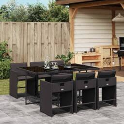 Berkfield Home Garden Dining Set - Black - PE Rattan - 6-seater - Foldable - thumbnail 1