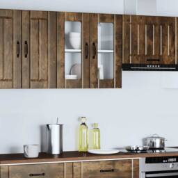 Berkfield Home Kitchen Wall Cabinet with Glass Door Lucca Smoked Oak Engineered Wood in Brown - thumbnail 4