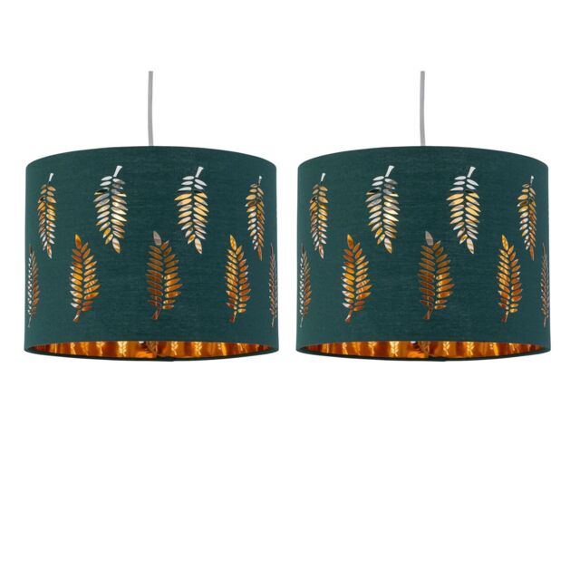 First Choice Lighting Set of 2 Fern - Dark Green Cut Out 25cm Pendant Lightshades - image 1