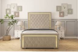 "Comfort Beds Sofia Gold Plush Bed Frame - 50"" Upholstered Headboard in Cream - Size: Small Double" - thumbnail 2