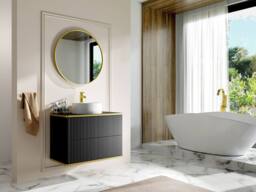 Vente-unique Fluted Wall-Hung Bathroom Unit With Gold Trim & Round Countertop in Black - thumbnail 4