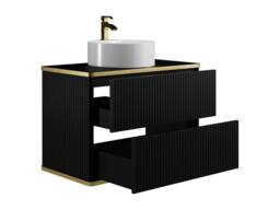 Vente-unique Fluted Wall-Hung Bathroom Unit With Gold Trim & Round Countertop in Black - thumbnail 7