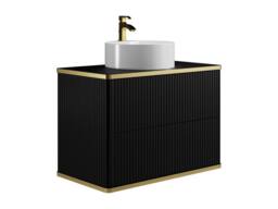 Vente-unique Fluted Wall-Hung Bathroom Unit With Gold Trim & Round Countertop in Black - thumbnail 6