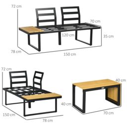 OUTSUNNY 3PCs Patio Furniture Set w/ Cushions, Wood Grain Plastic Top Table in Dark Grey - thumbnail 3