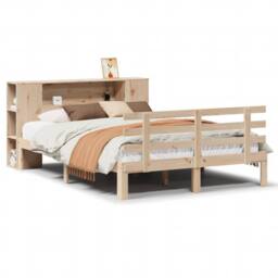 Berkfield Home Bookcase Bed without Mattress 135x190 cm Double Solid Wood Pine in Natural - thumbnail 2