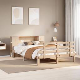 Berkfield Home Bookcase Bed without Mattress 135x190 cm Double Solid Wood Pine in Natural - thumbnail 1