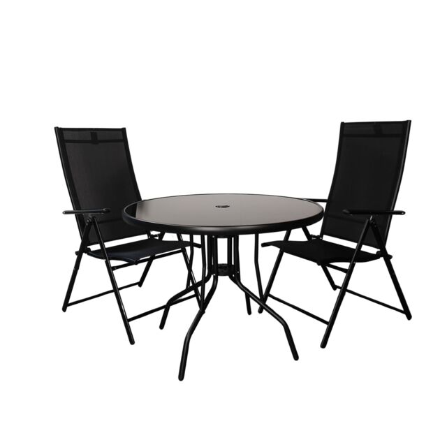 Samuel Alexander Outdoor 2 Person Round Glass Top Garden Dining Table Chairs Set in Black - image 1