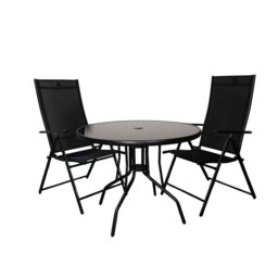 Samuel Alexander Outdoor 2 Person Round Glass Top Garden Dining Table Chairs Set in Black