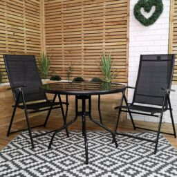 Samuel Alexander Outdoor 2 Person Round Glass Top Garden Dining Table Chairs Set in Black - thumbnail 2