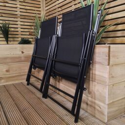 Samuel Alexander Outdoor 2 Person Round Glass Top Garden Dining Table Chairs Set in Black - thumbnail 8