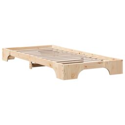 Berkfield Home Bed Frame Natural Solid pine wood 90 x 190 cm Ergonomic in Brown - thumbnail 2