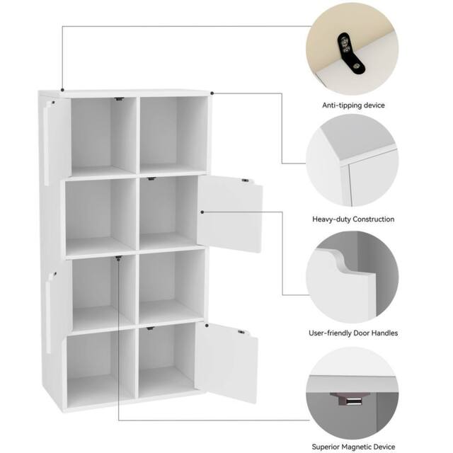 NESTLUNE 8 Cube Bookcase Shelving Display Shelf Storage in White - Size: 100 cm x 15 cm - image 1