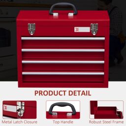 DURHAND Lockable Tool Chest with Ball Bearing Slide Drawers Red - Size: Large - thumbnail 4