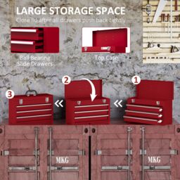 DURHAND Lockable Tool Chest with Ball Bearing Slide Drawers Red - Size: Large - thumbnail 6